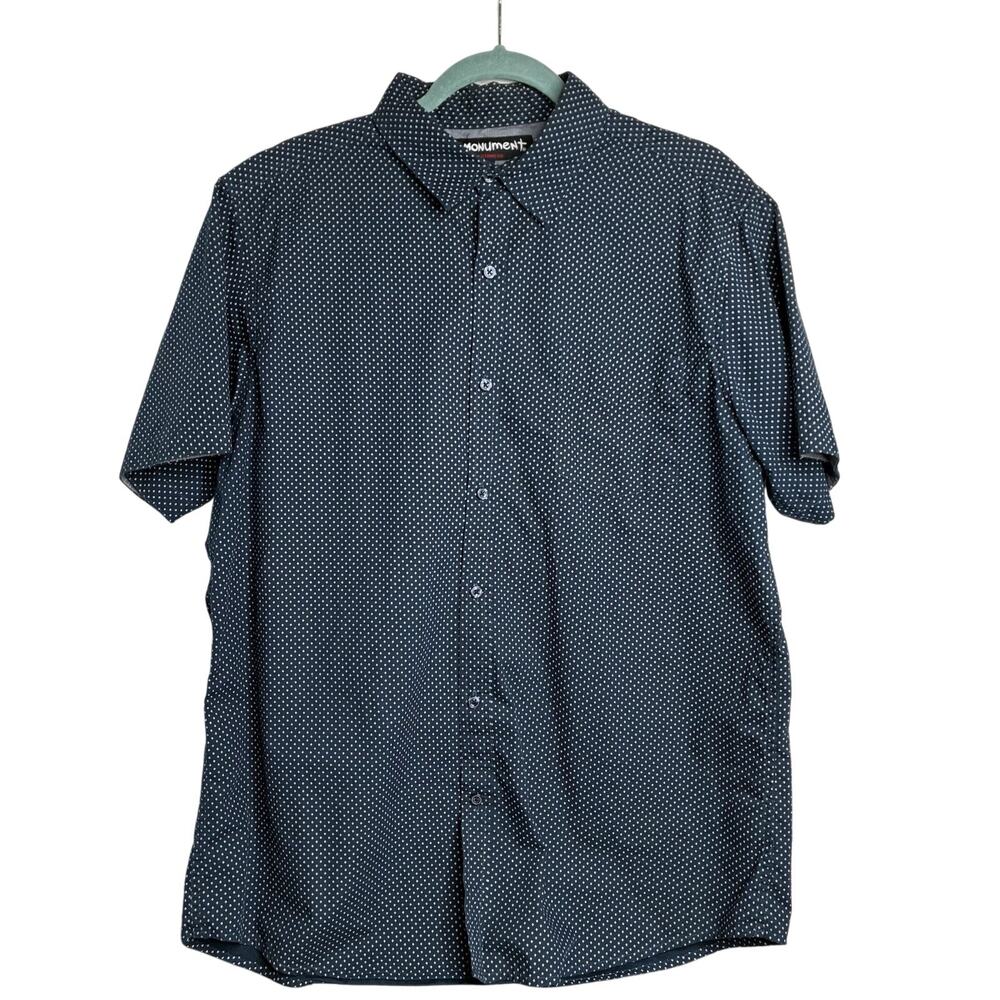 Monument Men's XL Short Sleeve Button Up Shirt Blue White Diamond Print